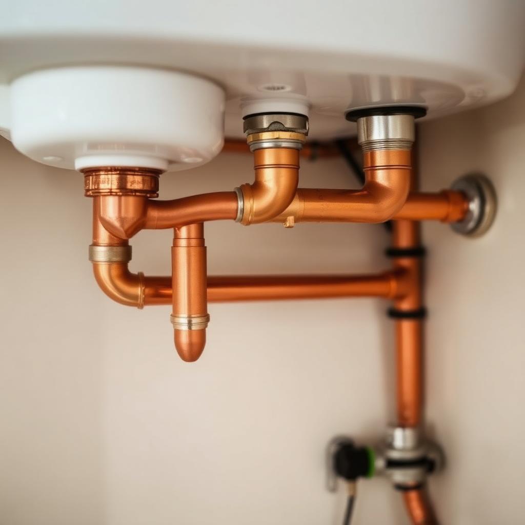 Fresh copper plumbing under a sink
